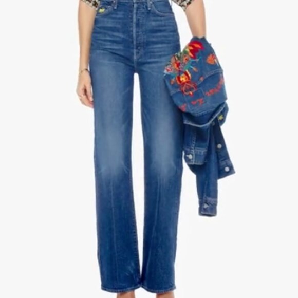 MOTHER Denim - Mother High Waisted Rider Skimp Dreamer Distressed Straight Leg Jeans Womens 28